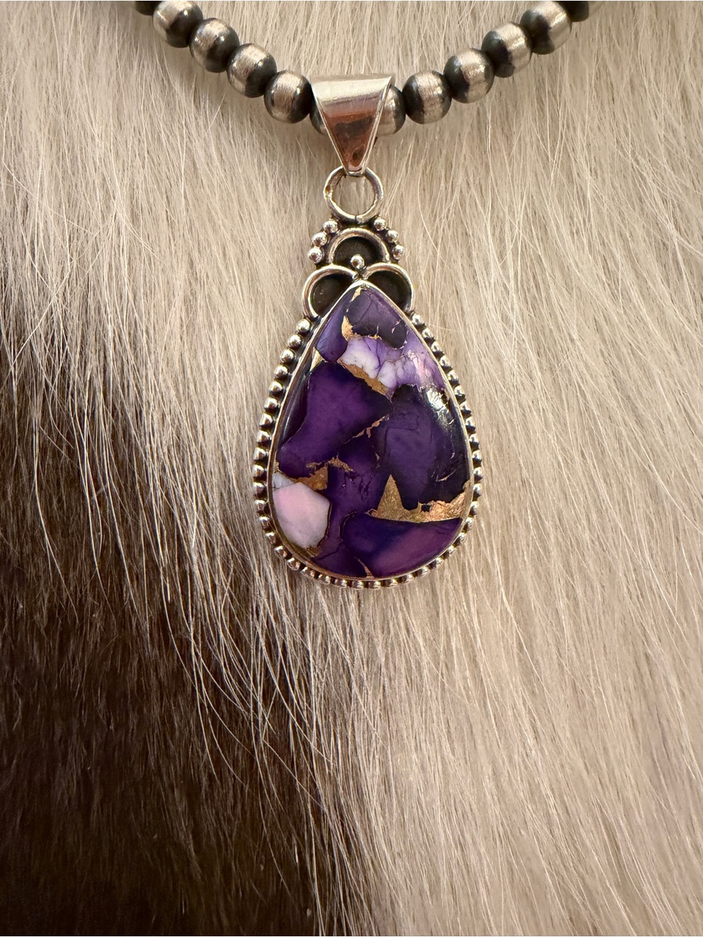 ❤️ Purple White Dahlia Kingman Turquoise Sterling 925 Statement Pendant Unisex - Picture 6 of 12